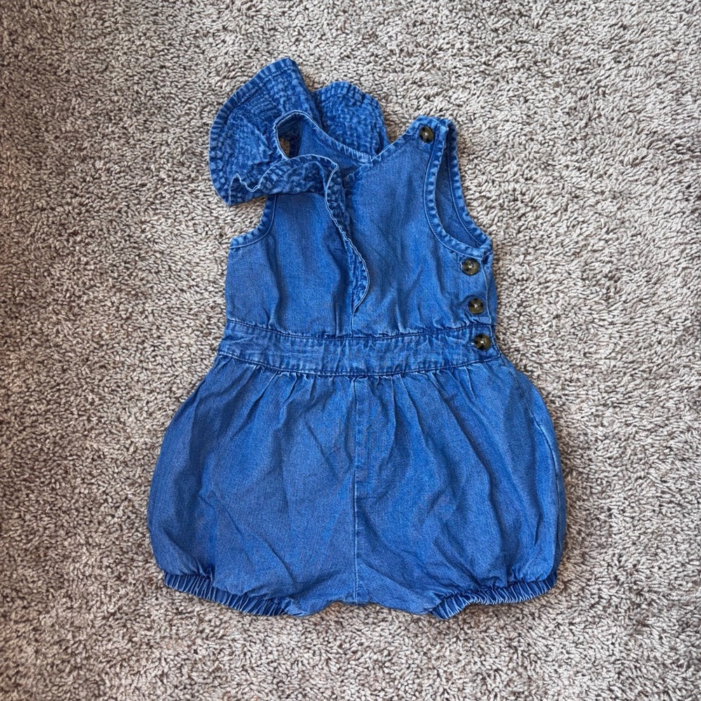 Habitual Kid  denim one piece with one ruffle shoulder 18M